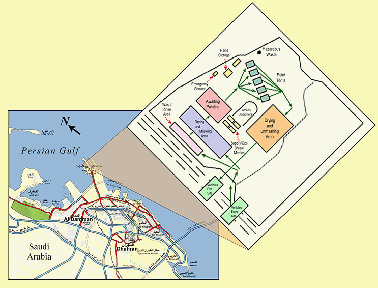 Figure 10. Location and major features of the VII Corps Ad Dammam redeployment site