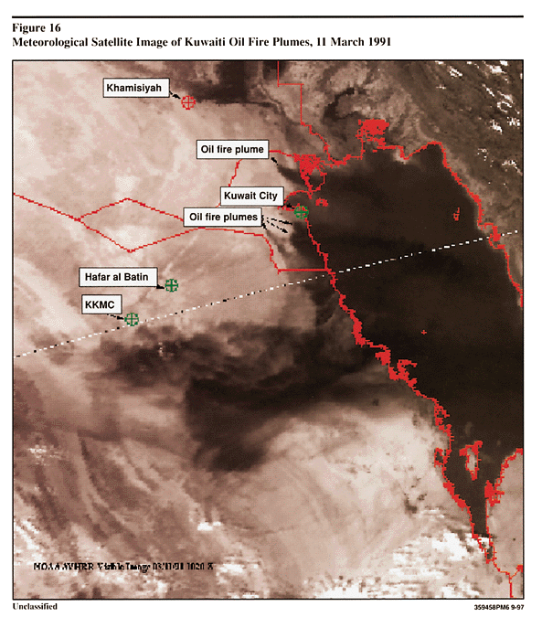 Figure 16. Meteorological Satellite Image of Kuwaiti Oil Fire Plumes, March 11, 1991