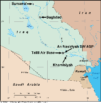 Figure 2. Talil Air Base and other selected Iraqi chemical warfare production and storage locations. 