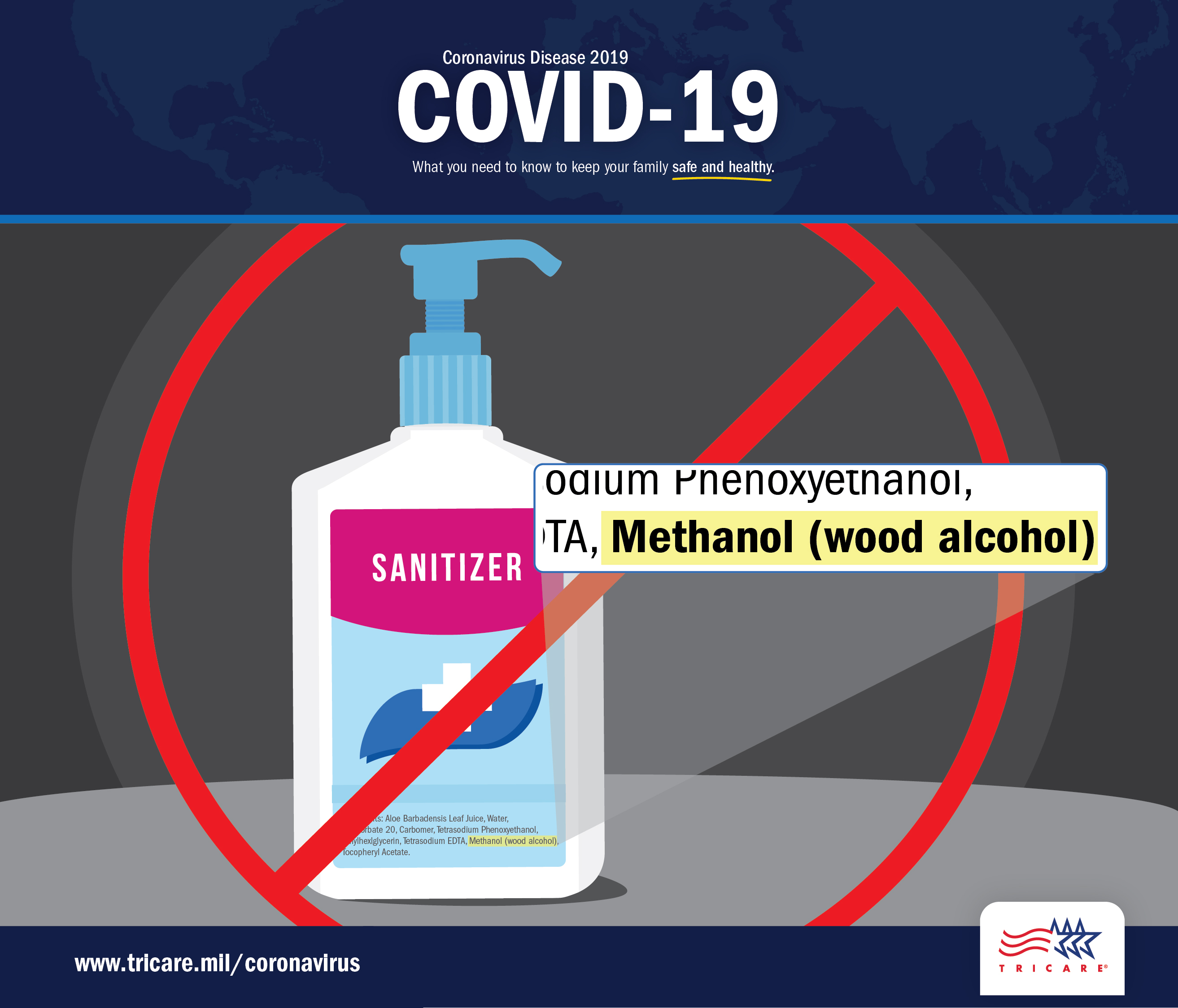 You should avoid using hand santizers that contain the wood alcohol, Methanol.