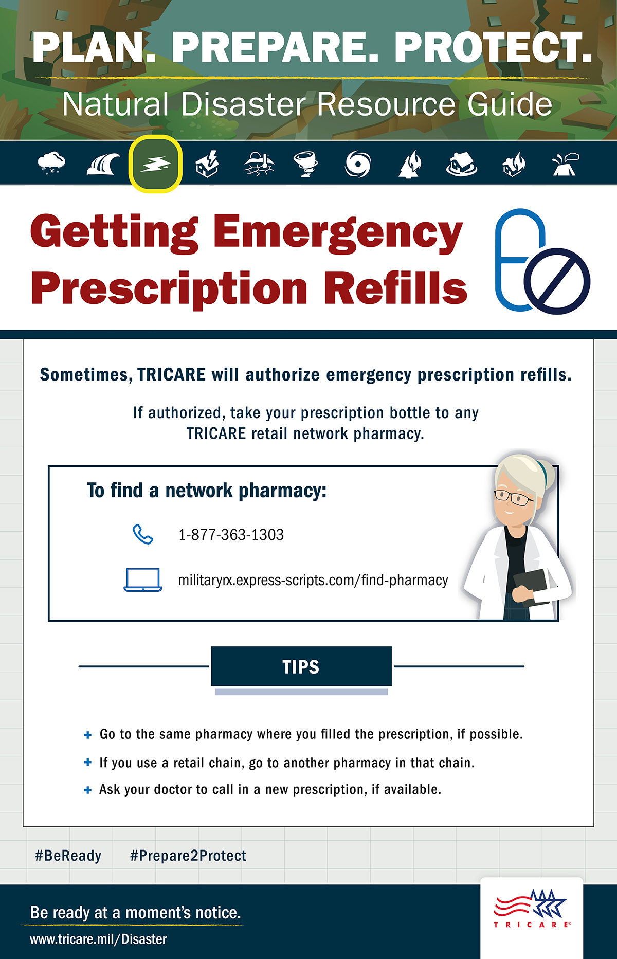  During a disaster, TRICARE may authorize emergency prescription resources. 
