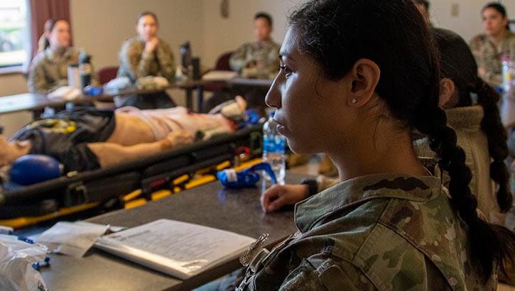 Military medical personnel in classroom