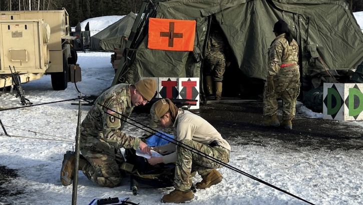As part of the U.S. Northern Command’s Arctic Edge 24 exercise, the U.S. Army Medical Materiel Development Activity developers partnered with frontline military medical providers to conduct below zero medicine exercises and experiments and assess the progress of the U.S. Army’s freeze-dried plasma and extreme cold weather shelter programs. (U.S. Army photo)