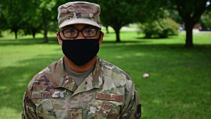 Image of Military personnel wearing a face mask.