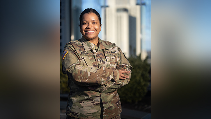 Walter Reed National Military Medical Center’s U.S. Army Capt. Veronica Wright is paving a commendable path for her military career. Currently in her fourth year of the Combined Internal Medicine and Psychiatry Residency Program, Wright holds not one, but two key roles. She is both the chief resident of her program and also presides as the chairperson of the Graduate Medical Education Committee's Sub-Committee on Diversity, Equity, and Inclusion, being recognized for the work she's doing. (Photo by Ricardo Reyes-Guevara/Walter Reed National Military Medical Center)