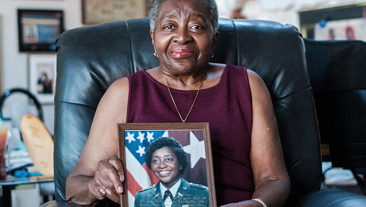 Retired U.S. Army Brig. Gen. Clara Leach Adams-Ender poses for a photo at her home in Lake Ridge, Virginia, Oct. 31, 2021. She spent 34 years as an Army nurse overcoming all the challenges that came her way. (Photo by Michael A. McCoy)