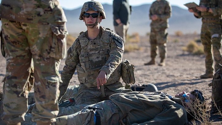 Multinational partners conduct medical training as a part of Project Convergence 2022 at Fort Irwin, California on Nov. 6, 2022.  (Photo by U.S. Spc. Collin S. MacKown)